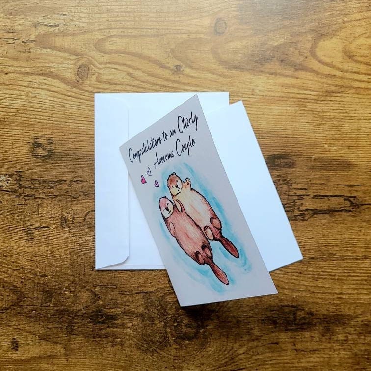 Otter wedding card, Congratulatons to the otterly awesome couple, Otter pun card, Cute wedding card, Animal card, Congrats on your wedding