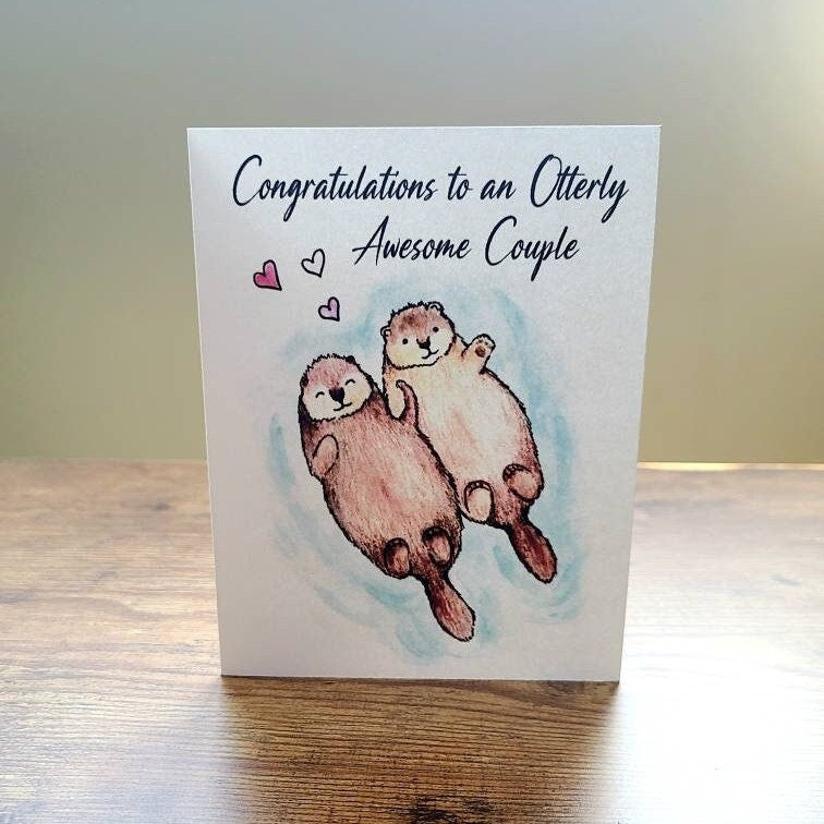 Otter wedding card, Congratulatons to the otterly awesome couple, Otter pun card, Cute wedding card, Animal card, Congrats on your wedding