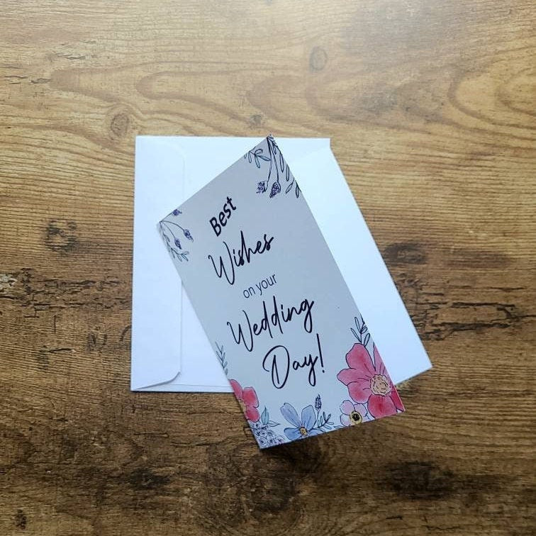 Best wishes on your wedding day, Wedding day congratulations card, Cute floral wedding card, Pretty card for couple, Wedding wishes, love