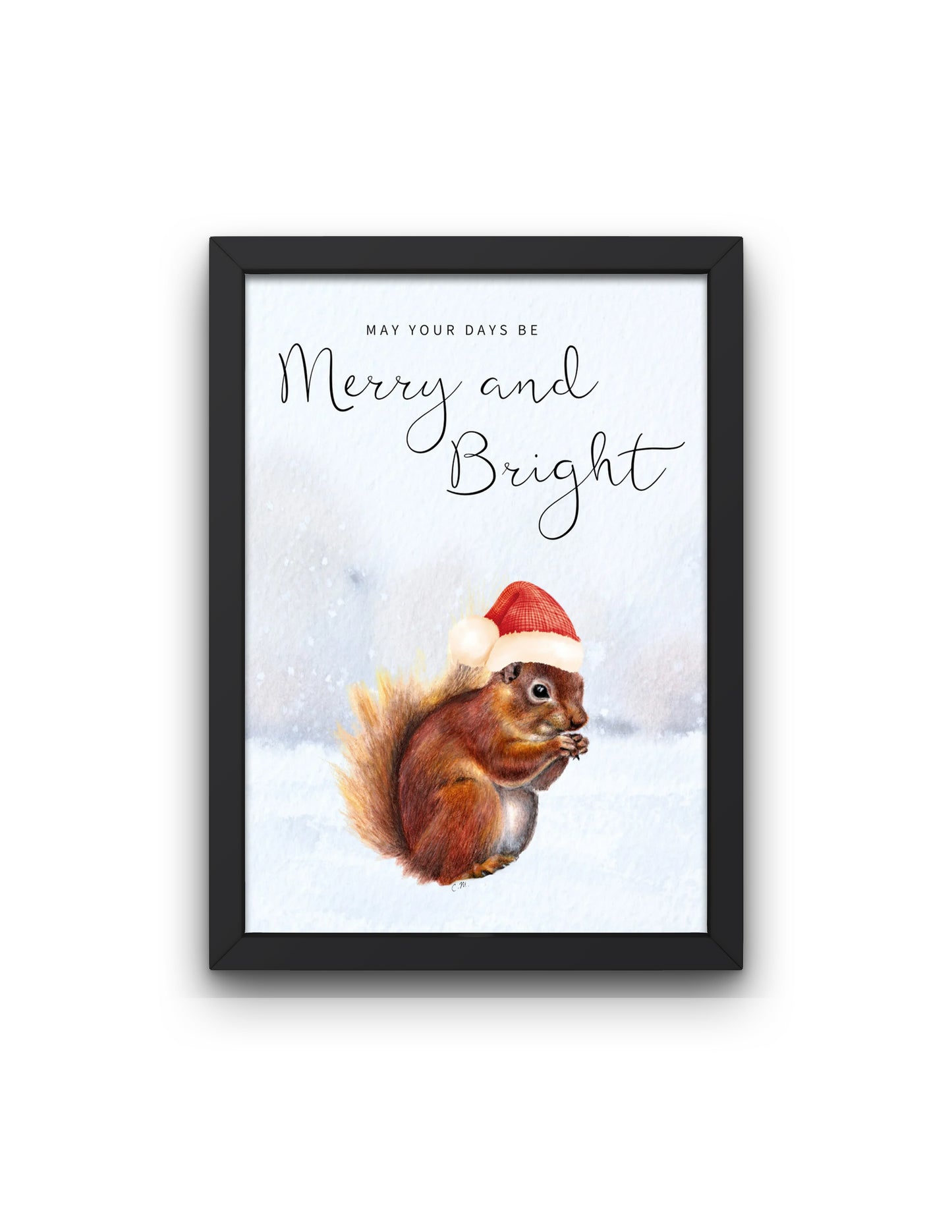 Squirrel Christmas decor,Merry and bright decor,Santa hat squirrel, Squirrel home decor, Woodland animal art, Cute animal Holiday decor