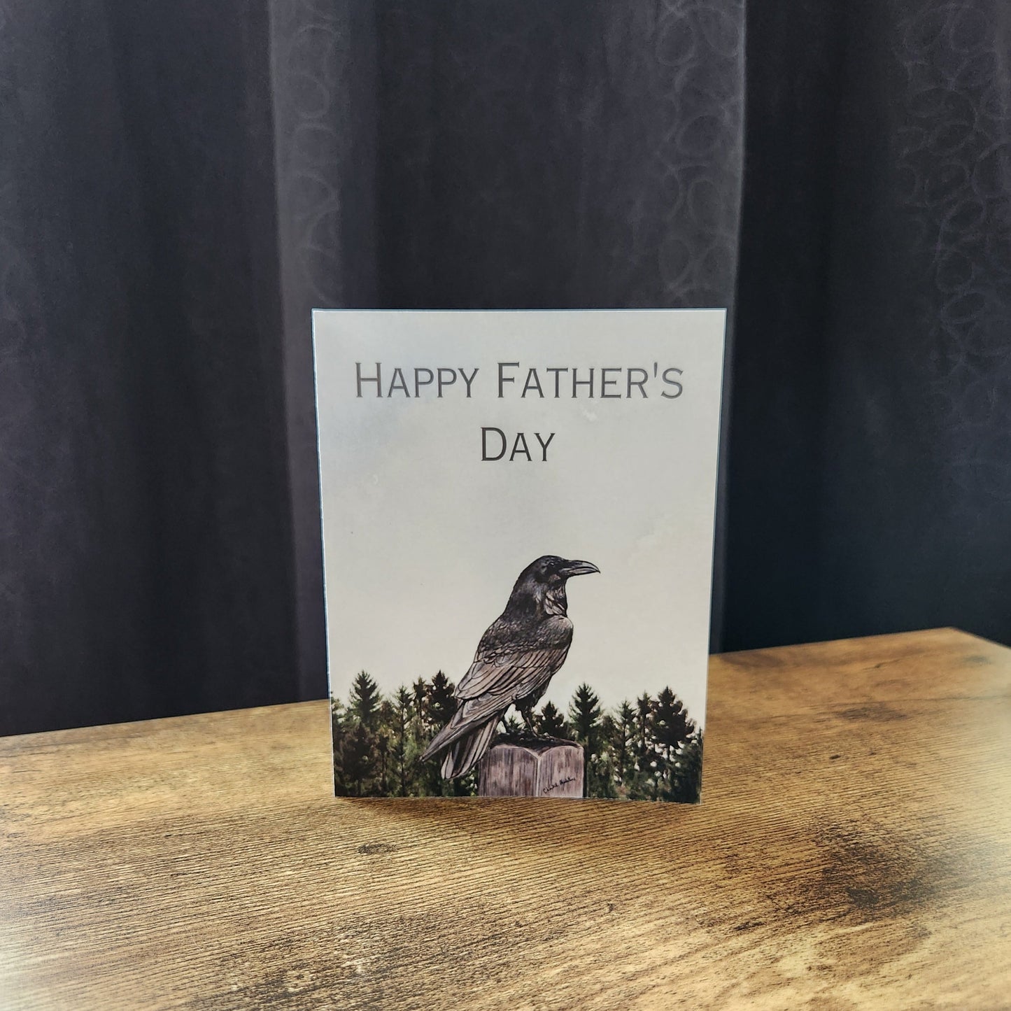 Happy Father's day raven card, Crow gothic card for dad, Bird greeting card for dad, For husband, For grandpa, Nature pine tree outdoor card