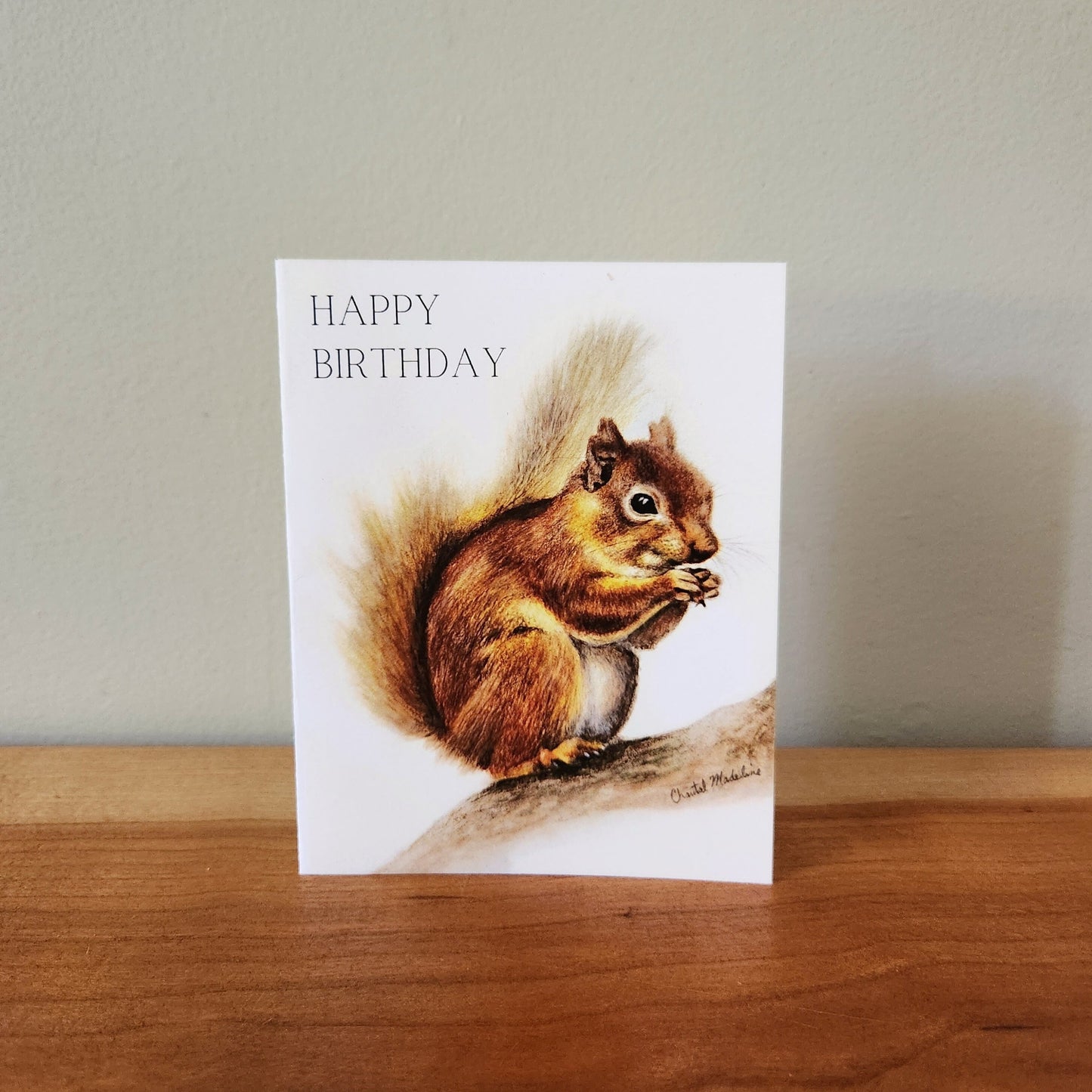 Happy Birthday woodland squirrel greeting card, Card for outdoorsy dad, Grandpa, husband, Wife, Cute Animal illustration children's card