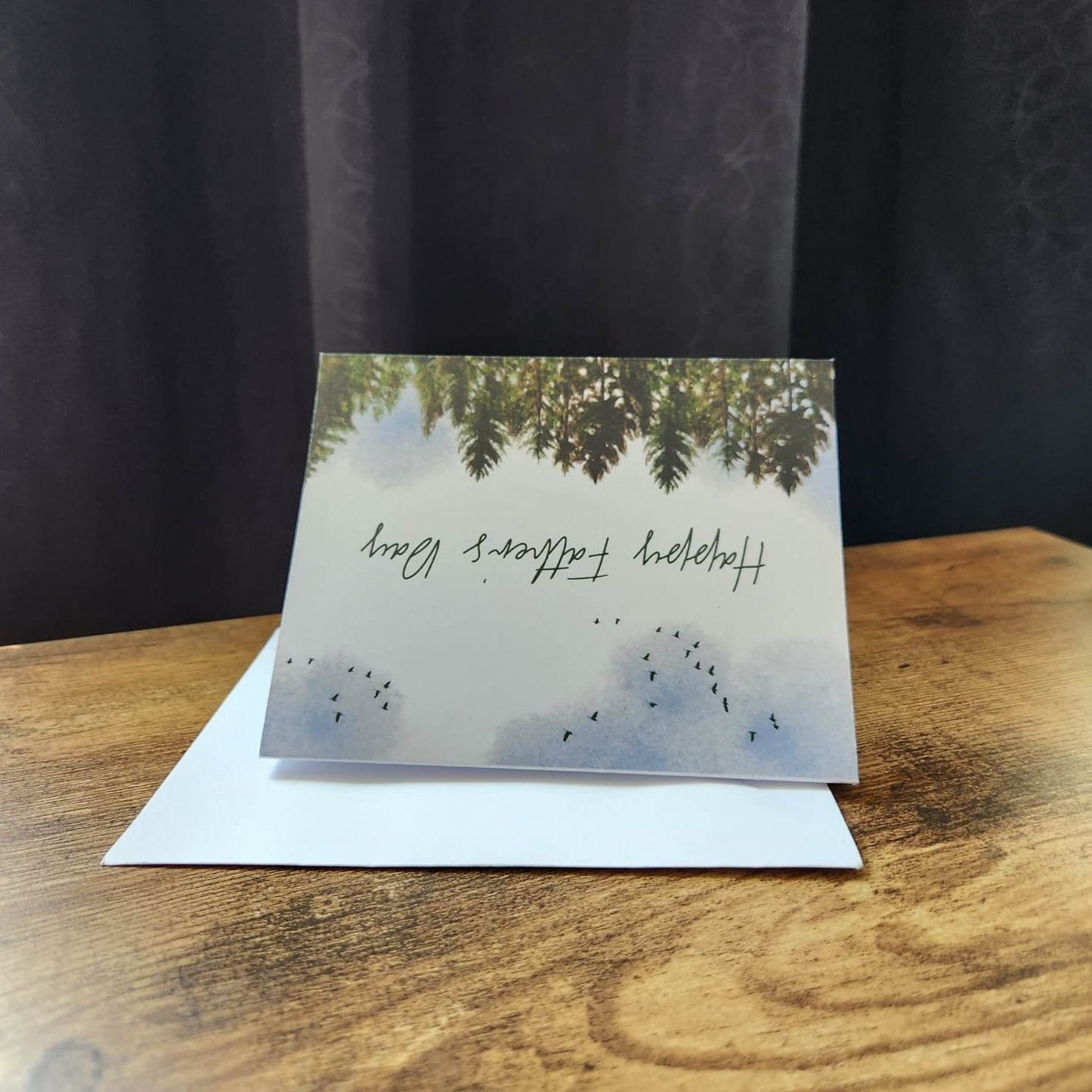 Happy father's day card, Outdoorsy card for dad,  Forest cottage landscape dad greeting card, Painted trees adventure outdoors camping card