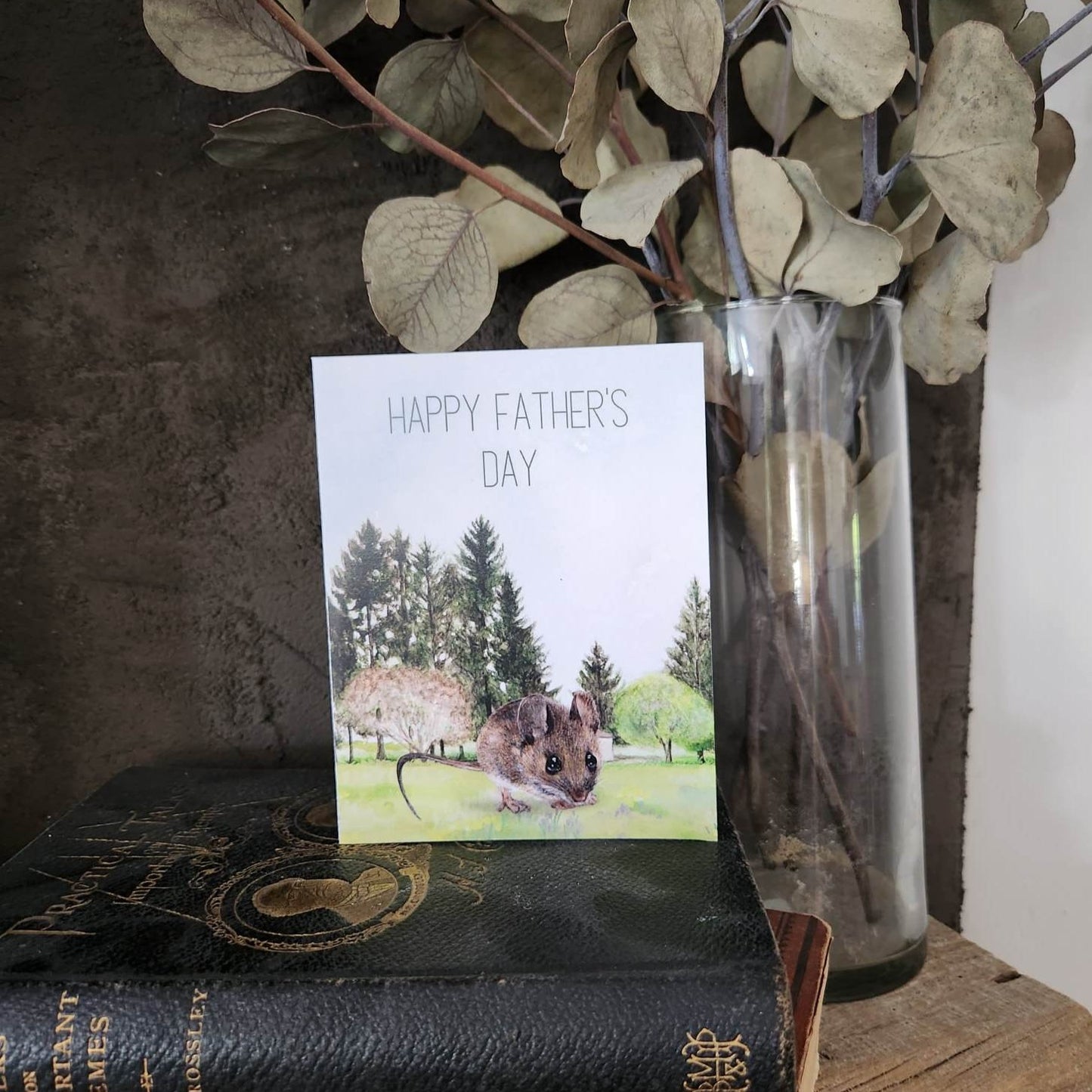 Happy Father's day card, Cute field mouse card, Nature greeting for dad, For husband, For Grandpa, Outdoorsy whimsical cottage card for him