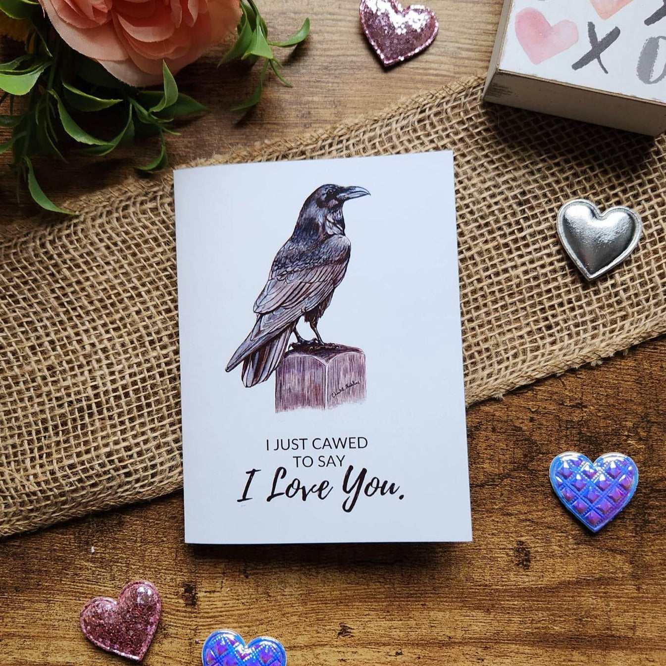 Gothic love card, Just cawed to say I love you, Raven anniversary card, Bird love card, Cute crow card, Animal valentine, Animal pun card
