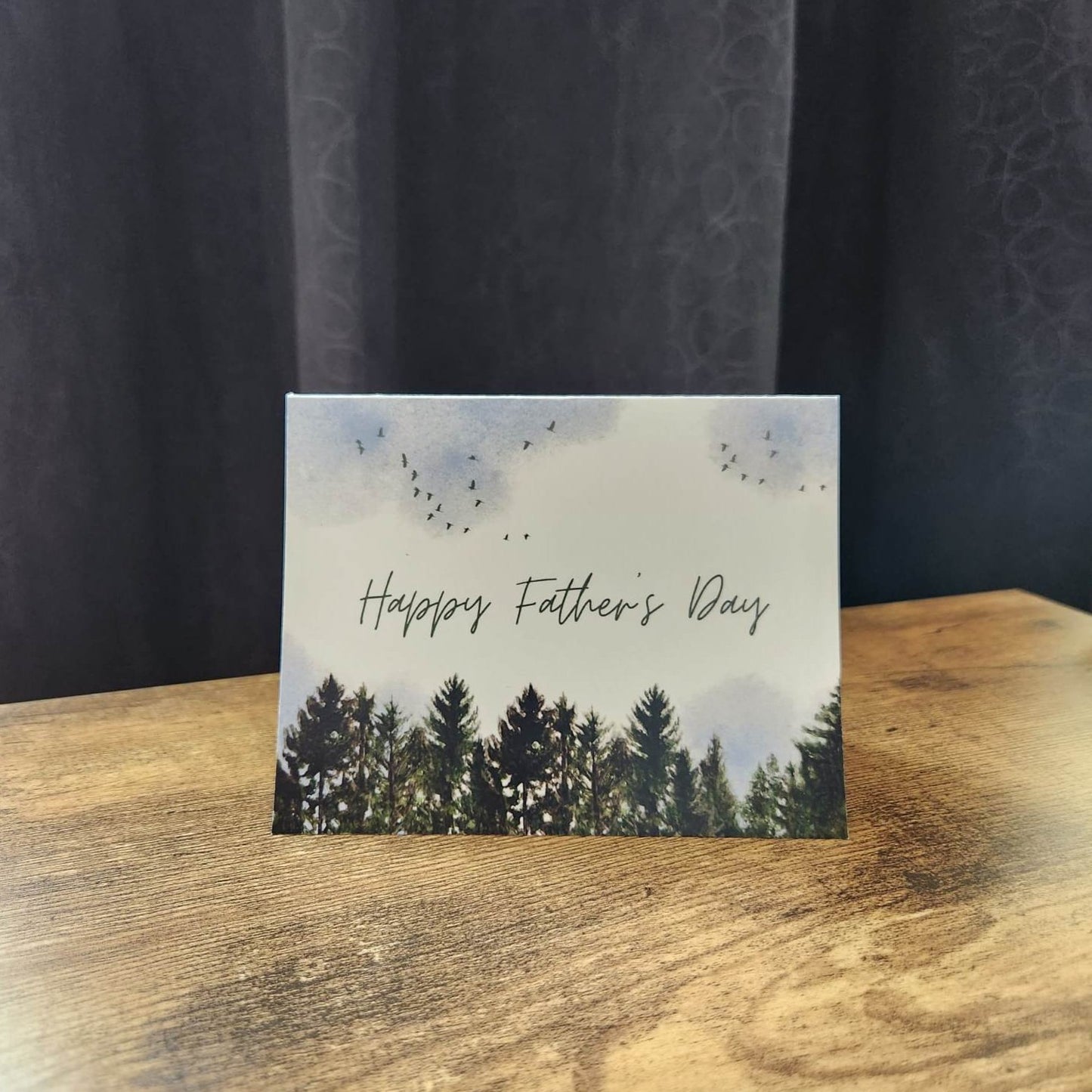 Happy father's day card, Outdoorsy card for dad,  Forest cottage landscape dad greeting card, Painted trees adventure outdoors camping card