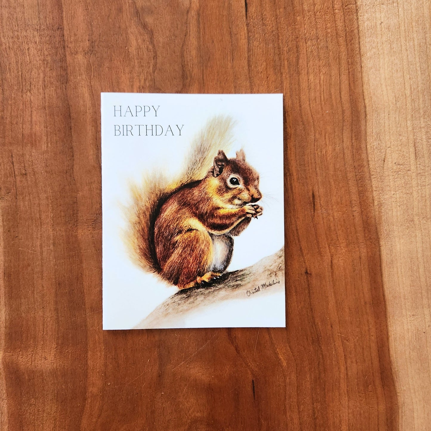 Happy Birthday woodland squirrel greeting card, Card for outdoorsy dad, Grandpa, husband, Wife, Cute Animal illustration children's card