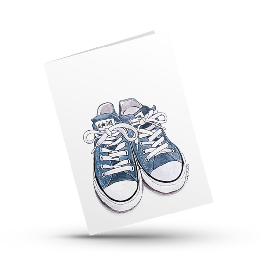 Blue sneaker trainers card, Shoe collector greeting card, Fashion illustration, Just because card for friend, Card for him, Card for her,