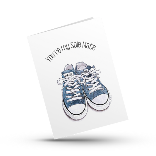 You're my sole mate, Blue running shoes birthday card, Sneaker pun love anniversary card for girlfriend, boyfriend, husband, Partner, Wife
