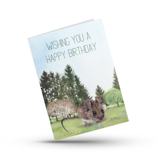 Wishing you a happy birthday, Cute mouse birthday card, Nature lover card, Birthday celebration card, Birthday card for him, Her, Mouse card