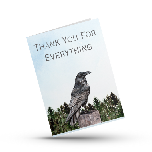 Thank you for everything card, Raven Crow thank you card, Nature lover card, Rustic woodland card, Animal thank you card for friend, Boss