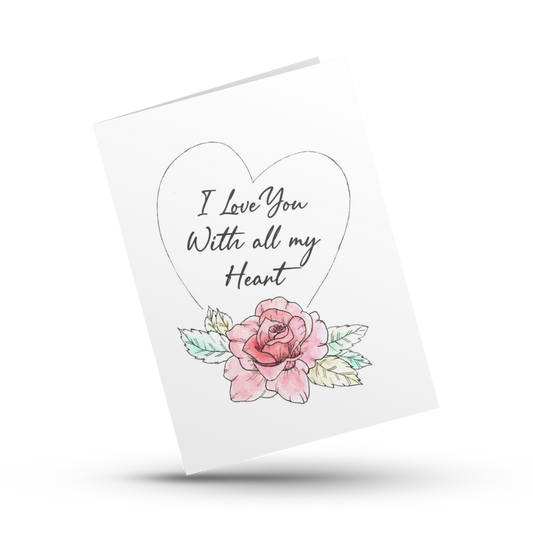 Love card, I love you with all my heart card, Anniversary love card, Cute birthday card, Wedding card, Card for girlfriend, Romantic card