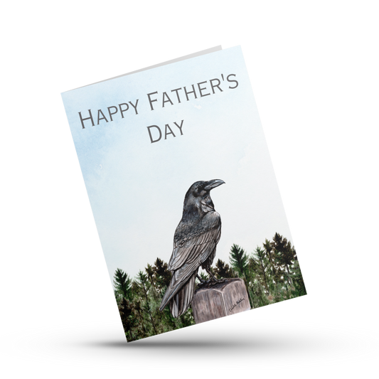 Happy Father's day raven card, Crow gothic card for dad, Bird greeting card for dad, For husband, For grandpa, Nature pine tree outdoor card