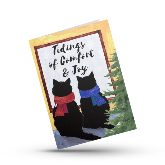Tidings of comfort and joy, Cozy cats Christmas card, Cats in scarves Christmas card, Cute cat Holiday card, Cat lover card, Meowy Christmas