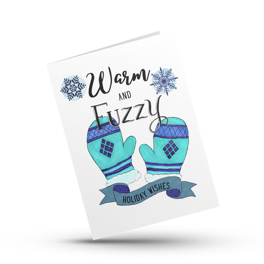 Warm and fuzzy Holiday wishes, Comfy mittens Christmas card, Cozy Holiday card, Warmest wishes, Cute Christmas card, Baby its cold outside