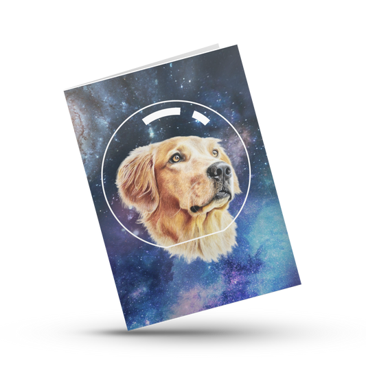 Space dog card, Galaxy Golden Retriever birthday card, Astronaut puppy all occasion card, Thank you, Friendship, Thinking of you card