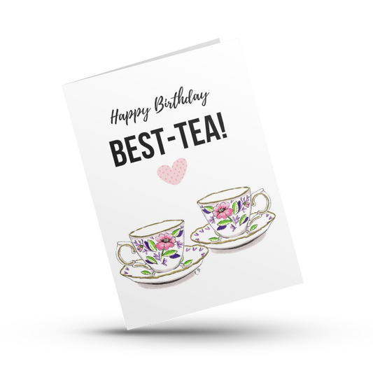 Funny bestie foodie Birthday card, Happy Bday Best tea, Cute floral tea cup gift for her, Friendship card, Humour joke card for bff, Wife