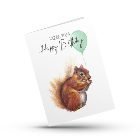 Squirrel with balloon birthday card, Happy Birthday card, Kids woodland animal card, Child birthday card, Party animal card, Partner card