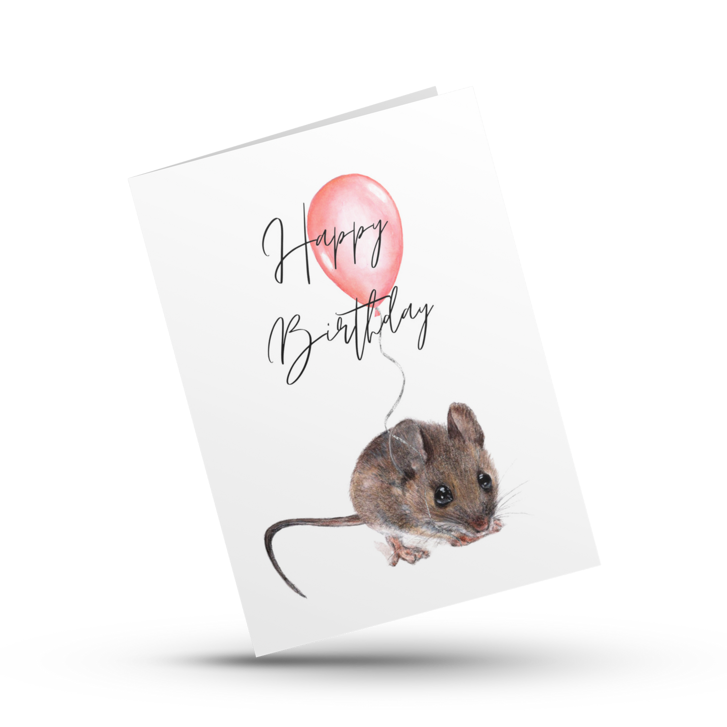 Birthday mouse card, Happy birthday card, Cute woodland animal card, First birthday party card for kids, Mouse with ballon card for child