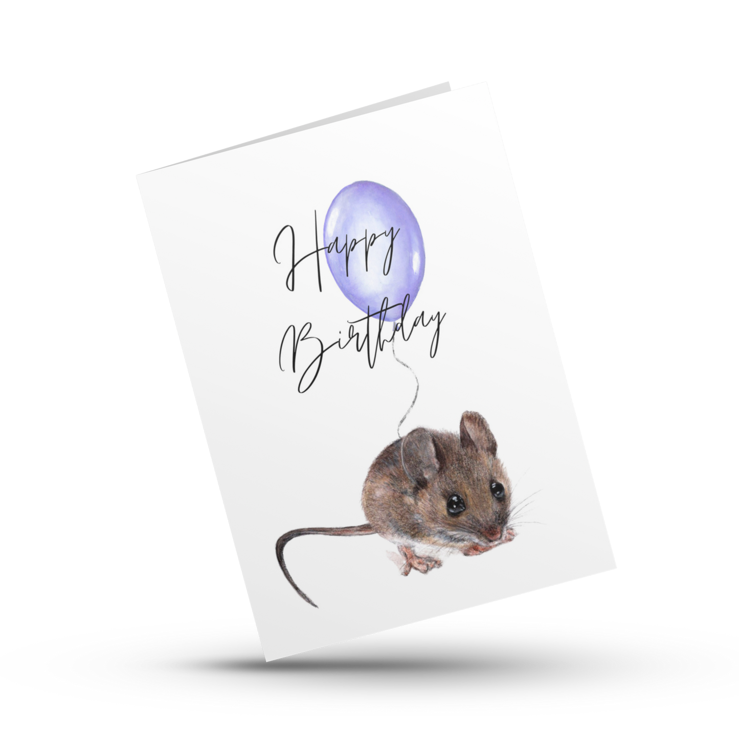 Happy birthday card, Cute baby mouse card, Birthday card for kids, Mouse with balloon card, Birthday card for girl, Boy, Gender Neutral card