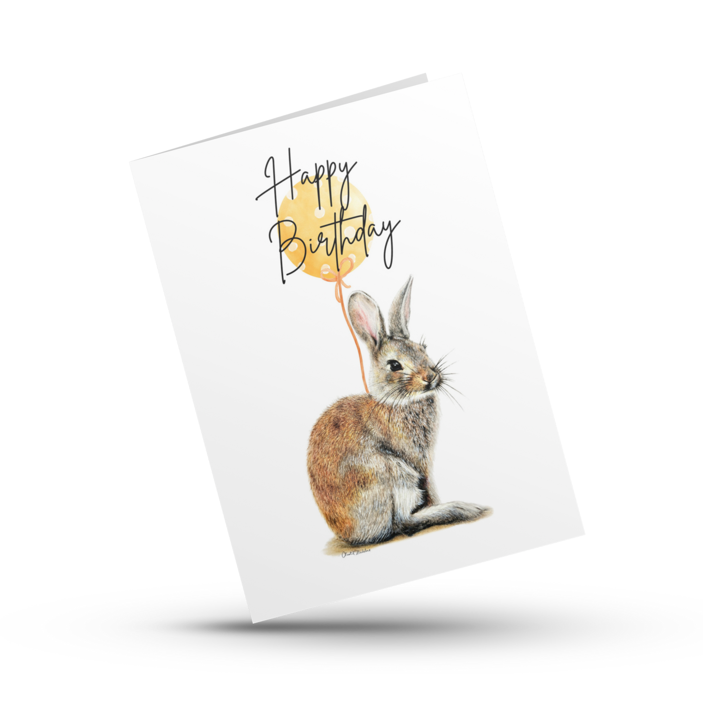 Little bunny happy birthday card, Woodland forest rabbit, Gender neutral animal card, Bunny with yellow balloon for her, Him, Daughter, Son