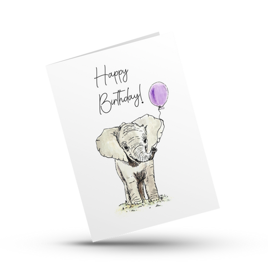 Happy Birthday card, Cute Birthday card, Elephant card, Birthday card for kids, Birthday card for friend, Birthday gift, Birthday balloon