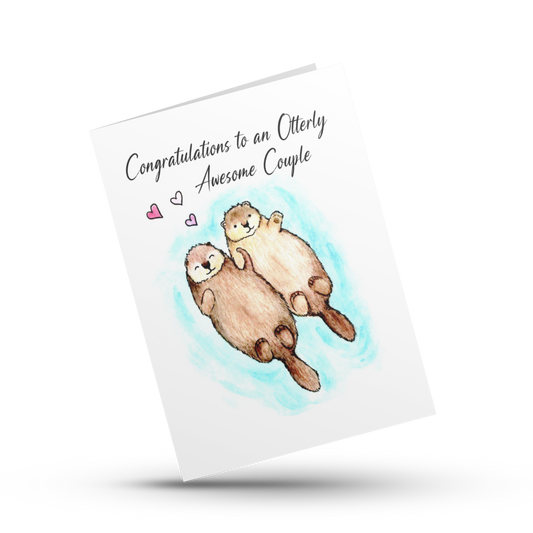 Otter wedding card, Congratulatons to the otterly awesome couple, Otter pun card, Cute wedding card, Animal card, Congrats on your wedding
