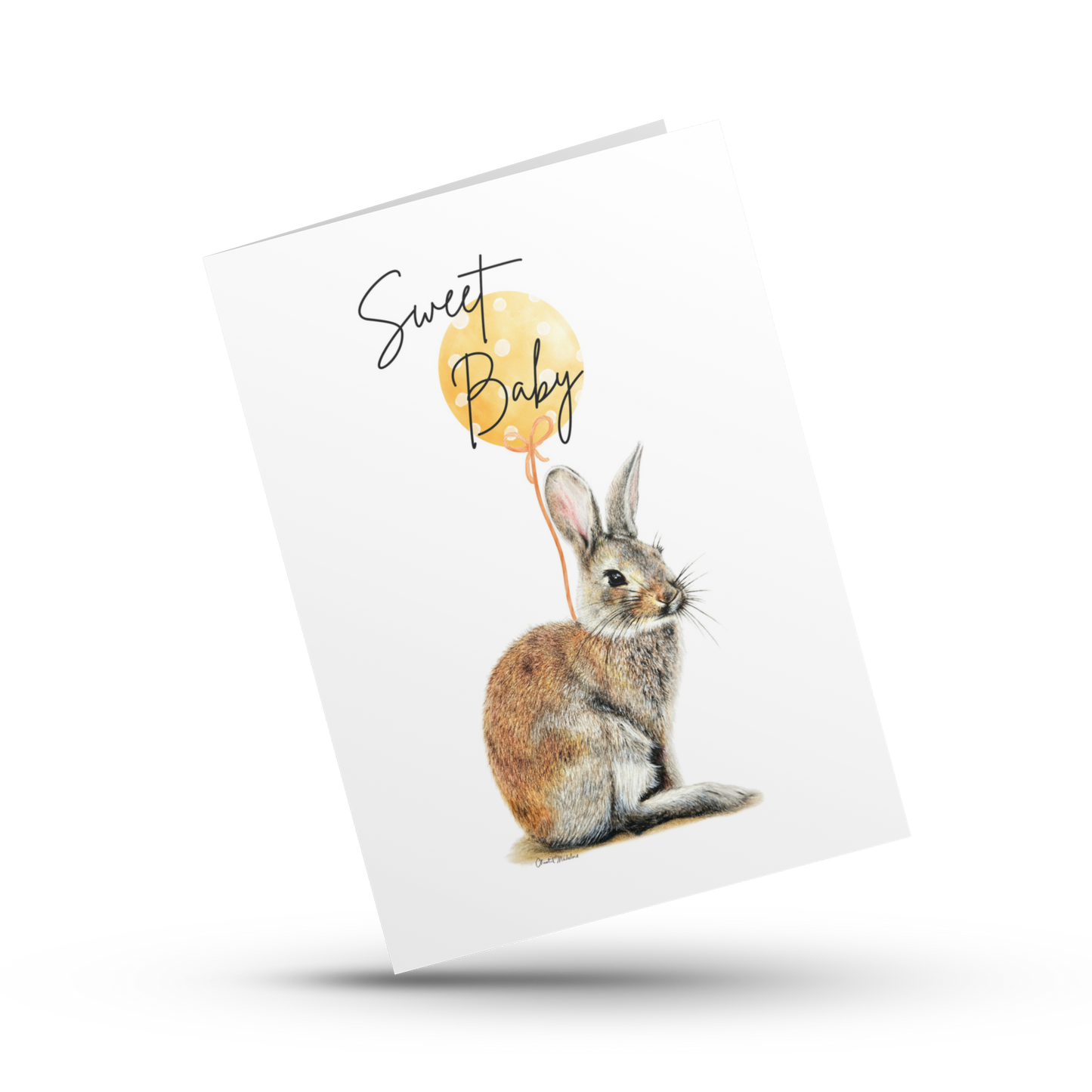 Sweet baby card, Cute baby bunny, Gender neutral baby shower card, Yellow Balloon, Expecting mother, New mama, Mom, Newborn, Grandma, Dad,