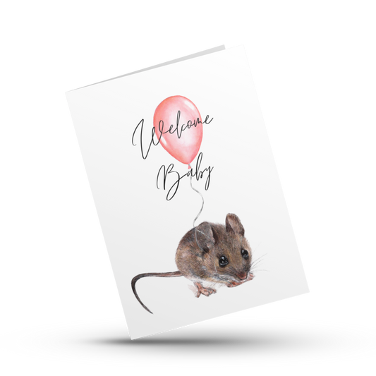 Welcome baby card, New parents baby shower card, Mom and Dad to be, Expecting card, Gender neutral woodland mouse animal, New mama and dad
