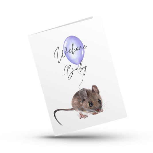 Cute baby shower card, Welcome Baby, Newborn baby card, Gender neutral new baby card, Woodland mouse card, New parents card, Expecting card