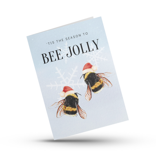Bee Christmas card, Tis the season to bee jolly, Santa hat bees, Christmas bee, Hap-bee holidays, Cute funny Christmas card, Bee Merry,
