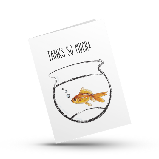 Thank you card, Tanks so much, Fish pun thank you card, Funny thank you card, Appreciation card, Fish lover card, Grateful card, Huge thanks