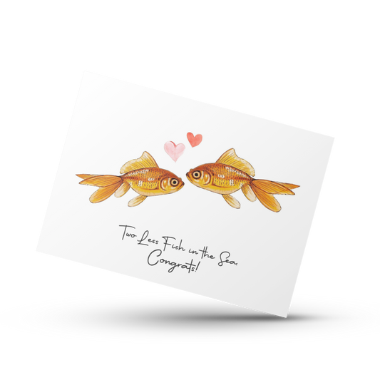 Two less fish in the sea card, Congratulations on your wedding card, Cute wedding card, Engagement card, Card for bride and groom, Love card
