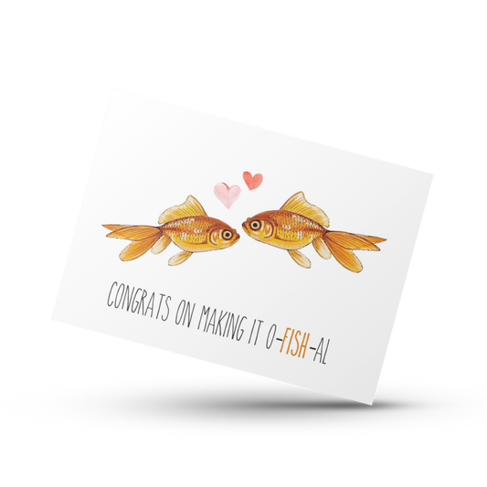 Congrats on making it O Fish al card, Cute wedding card, Fish pun card for couple, Funny Wedding card, Engagement card, Bride and Groom card