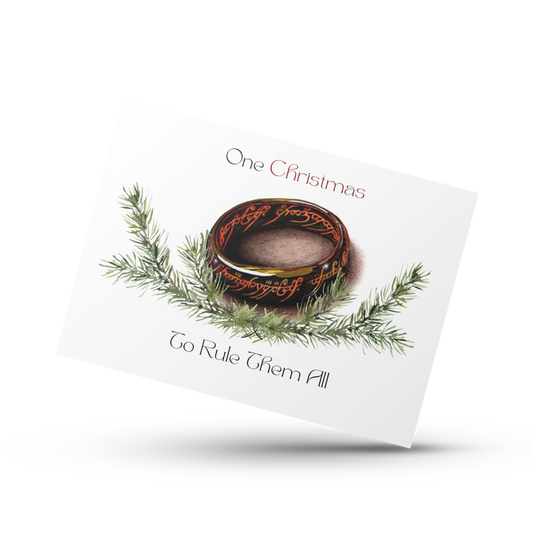 One Christmas to rule them all, Lord of the Rings Holiday card, LOTR fan art Christmas card, Card for nerds, Middle earth, One ring