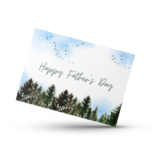 Happy father's day card, Outdoorsy card for dad, Forest cottage landscape dad greeting card, Painted trees adventure outdoors camping card