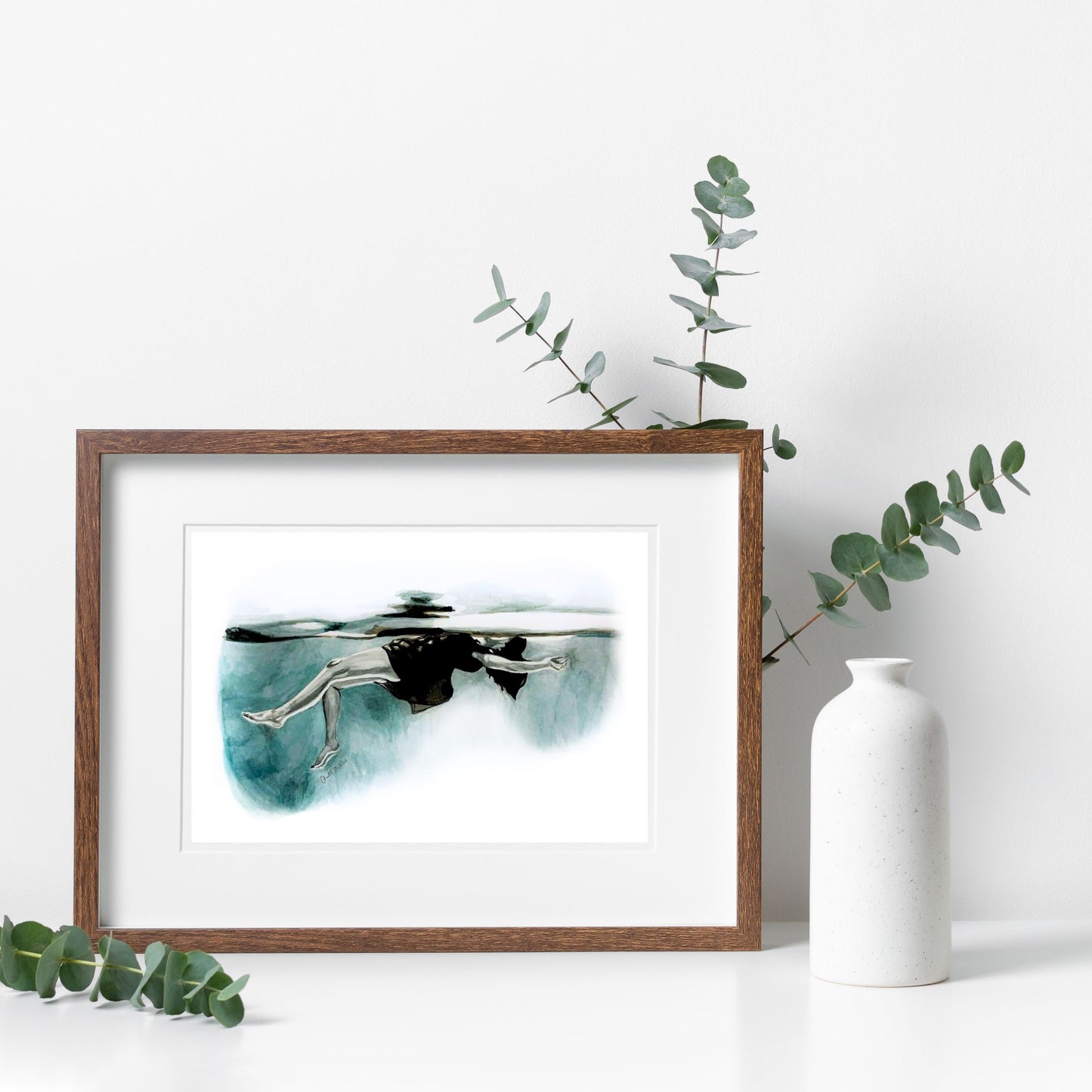 Floating, Woman floating art print, Grief series art, Giclee print on fine art paper