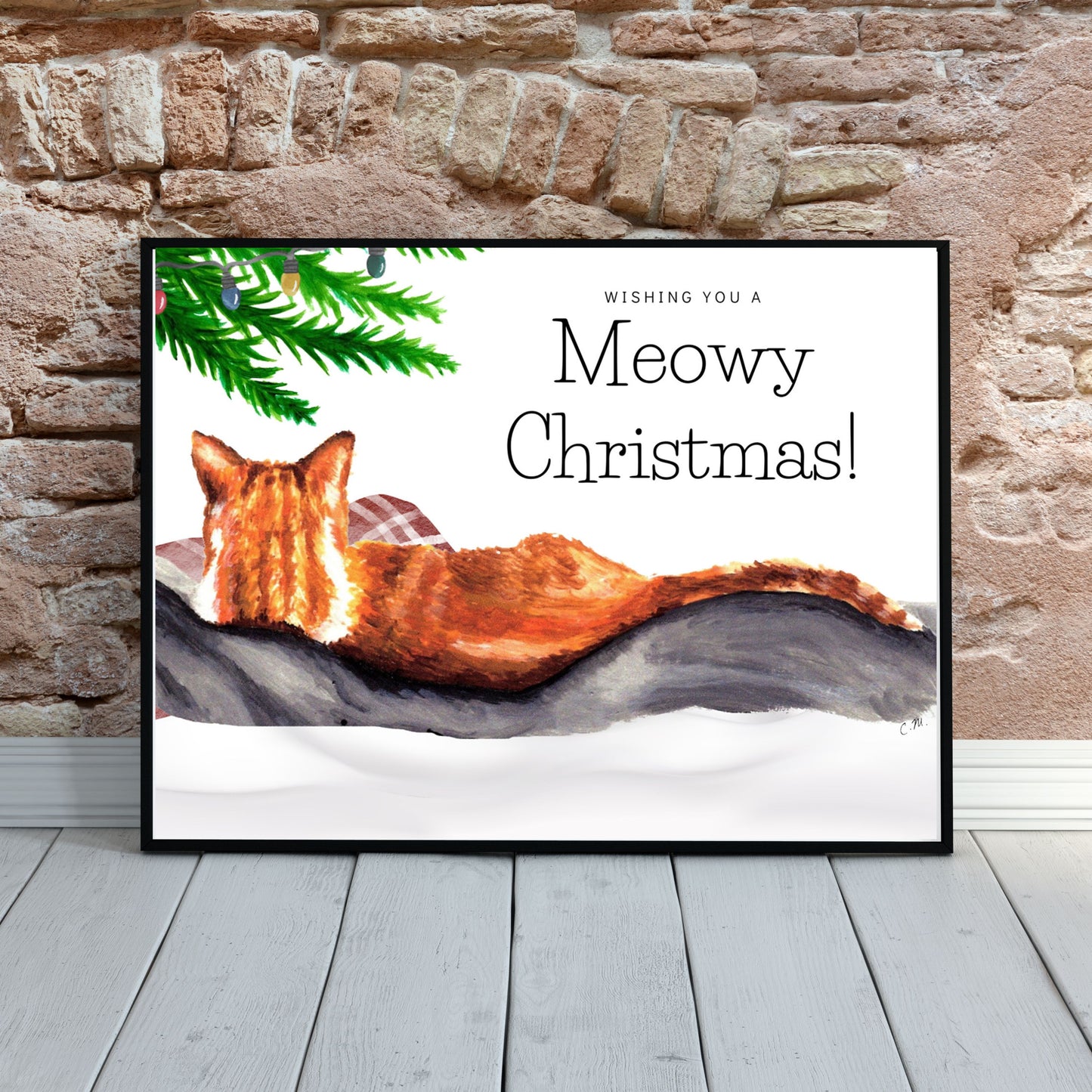 Meowy Christmas print, Ginger cat print, Cat Christmas decor, Cute holiday decor, Gift for cat lover, Cat lady meowy Christmas, Catmas