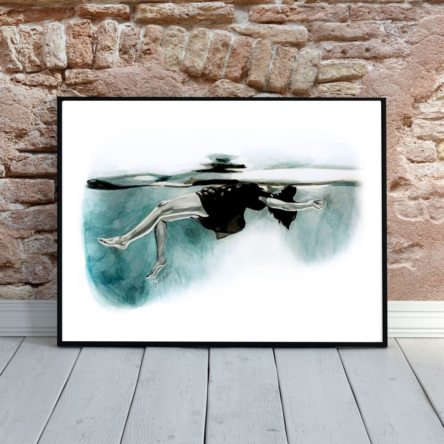Floating, Woman floating art print, Grief series art, Giclee print on fine art paper