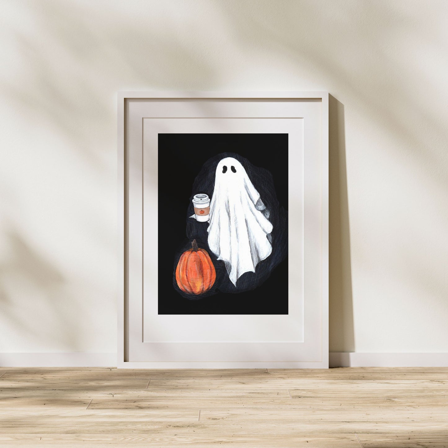 Halloween ghost wall art print, Spooky season room decor, Cute illustration print, Vintage ghost painting, Gothic art for her, Him, Friend