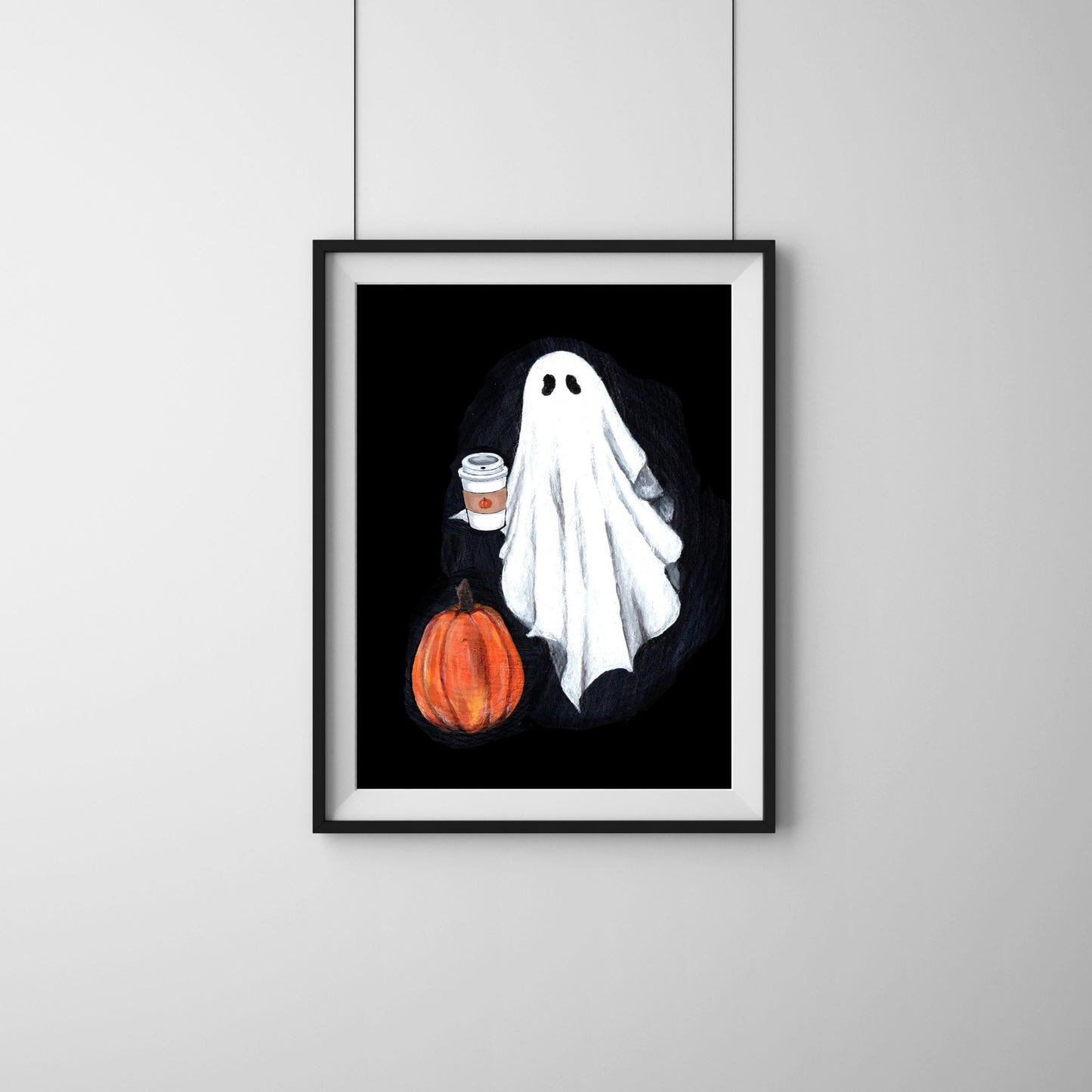 Halloween ghost wall art print, Spooky season room decor, Cute illustration print, Vintage ghost painting, Gothic art for her, Him, Friend