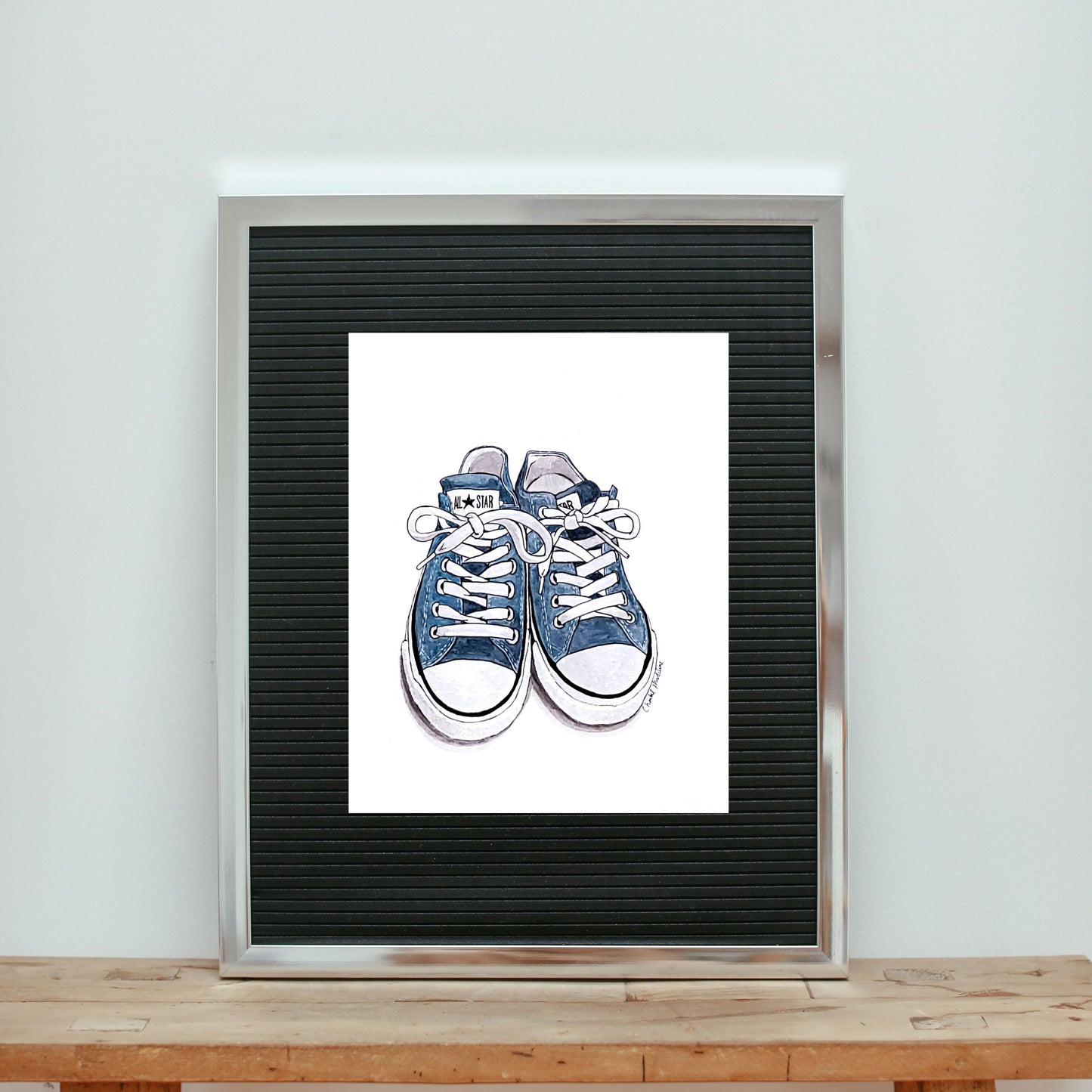 Blue all star converse shoes, Shoe lover art, Giclee print on fine art paper