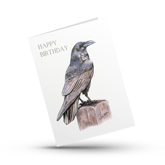 Happy birthday raven card, Gothic crow woodland animal greeting card, Bird lover bday card, Outdoorsy card for dad, Grandpa, Friend, Mom