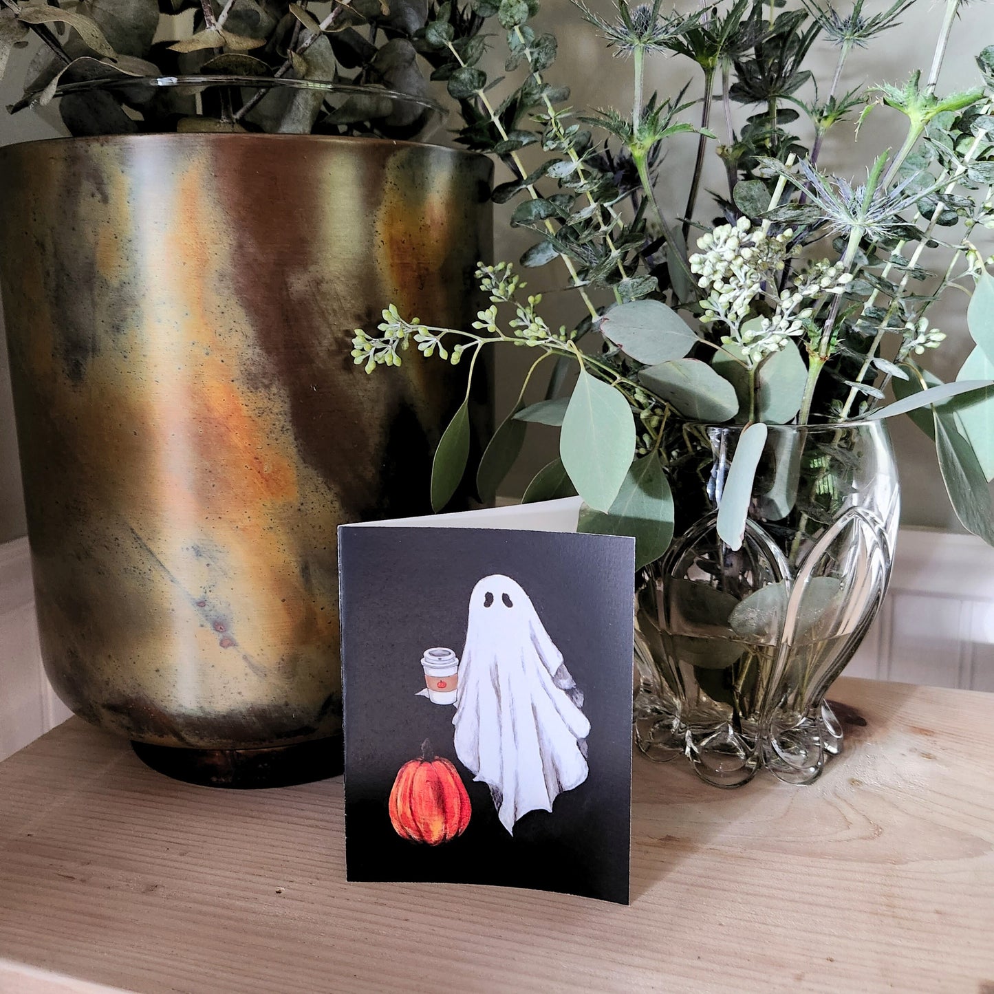 Halloween ghost greeting card, Spooky season card, Cute vintage ghost illustration, Gothic art card for her, Him, Friend, Partner, Mom, Dad