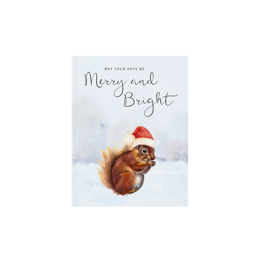 Squirrel Christmas decor,Merry and bright decor,Santa hat squirrel, Squirrel home decor, Woodland animal art, Cute animal Holiday decor