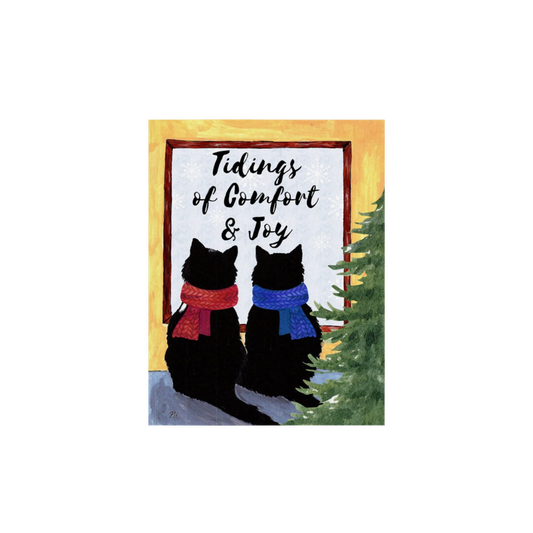 Tidings of comfort and joy, Cozy cats Christmas decor, Cats in scarves decor, Cute cat Holiday art, Cat lover gift, Meowy Christmas decor