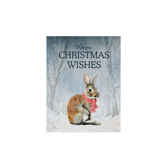 Warm Christmas wishes, Whimsical Bunny Art, Art print on cardstock