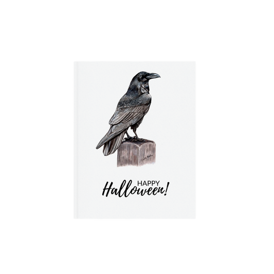 Happy Halloween home decor, Raven Halloween art print, Fine art ink drawing, Bird gift, Spooky Raven print, Crow art print, Gothic decorsp