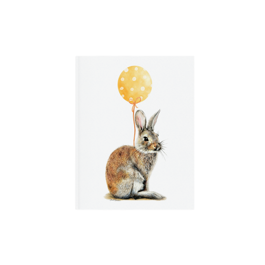 Bunny With Yellow Balloon, Woodland nursery art, Art print on cardstock