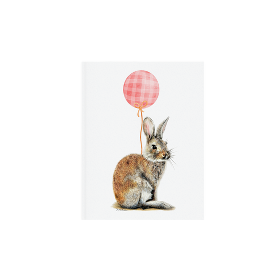 Bunny With Pink Balloon, Woodland nursery art, Art print on cardstock